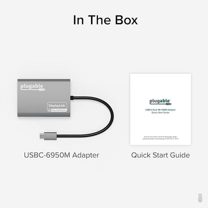 Plugable USB C to HDMI Adapter, Dual Monitor 4K 60Hz