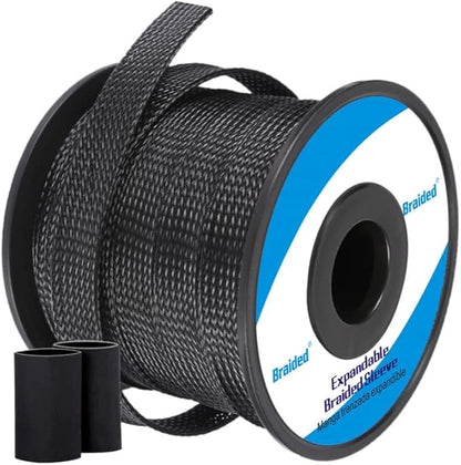100ft - 3/8 Inch Cable Management Sleeve Protector,Wire Loom PET Expandable Wire Sleeving for Office TV Computer Home Theater Engine Bay Cord Organizer,Protect Cables from Pet Cat Dog Chewing,Black