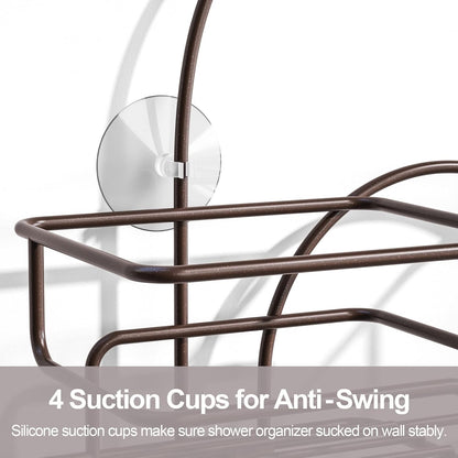 SRIWATANA Shower Caddy Organizer Hanging Over Head, Bathroom Shower Rack Hanger with Hooks for Razors - Bronze