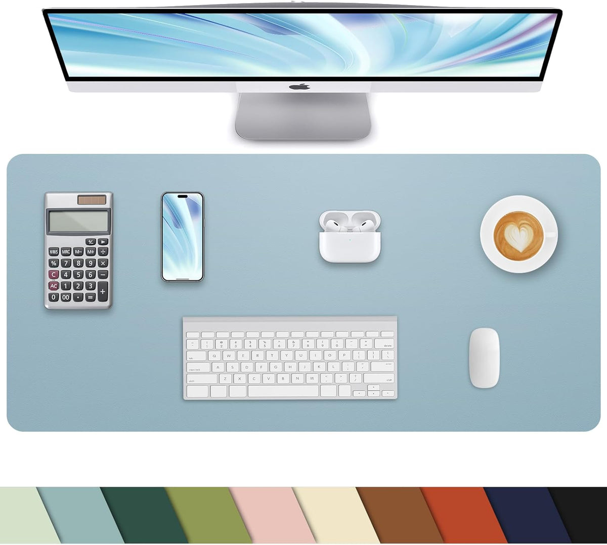 Non-Slip Desk mat,PULeather Desk Pad Protector, Office Desk Mat, Large Mouse Pad,Desk Blotter, Laptop Desk Pad, Waterproof Desk Writing Pad for Office and Home (Light Blue, 35.4" x 17")