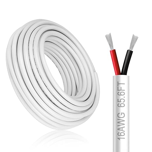16 Gauge 2 Conductor Electrical Wire, 65.6FT White Stranded Low Voltage 16/2