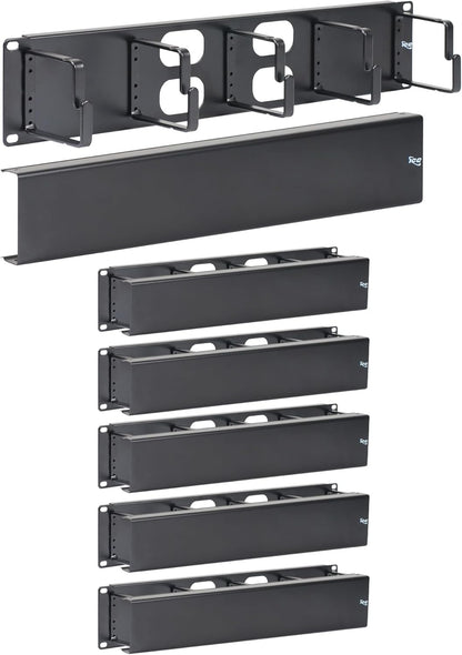 ICC 2U Ring Cable Manager Panel with Cover, Metal, 3" D-Rings, Horizontal Cable Management, Rackmount for 19” Network Racks, Black, 6-Pack