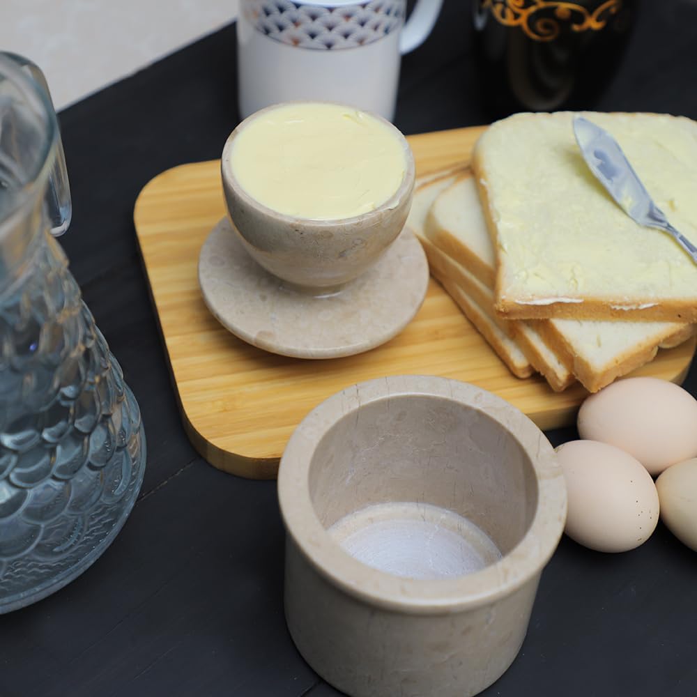 Marble Butter Keeper - Butter Crock - Round Butter Dish With Lid - French Butter Crock - Butter Keepers to Leave on Counter - Perfect Breakfast Companion with Classical Look (Virona)