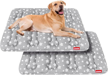 Dog Crate Mat (36" X 23") 2 Pack, Soft Dog Bed Mat with Cute Stars, Personalized Crate Pad, Anti-Slip Bottom, Machine Washable Kennel Pad, Grey
