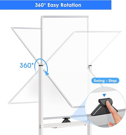 Magnetic Mobile White Board, 48 x 24 Double Sided Dry Erase Board Rolling