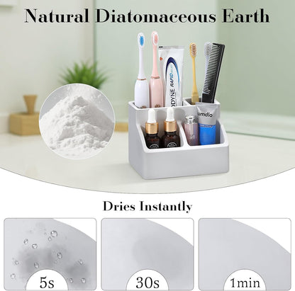 Luxspire Toothbrush Holder, Fast Drying Toothbrush Holders for Bathroom, Diatomaceous Earth Electric Tooth Brush Organizer Toothpaste Holder for Countertop Dresser, Light Gray