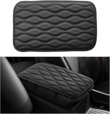 Car Center Console Pad, Waterproof Leather Armrest Seat Box Cover Protector, Non-Slip Middle Console Cushion Pad Interior Decor Fits Most Vehicles, Car Accessories (Black)