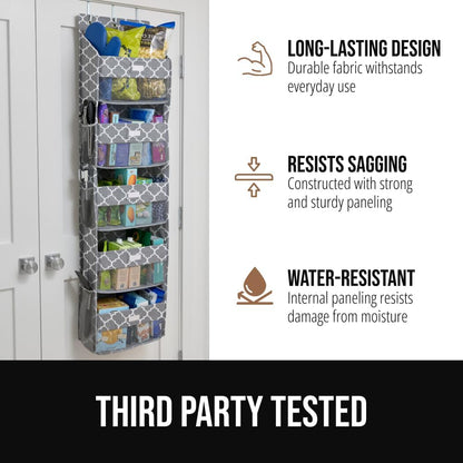 GORILLA GRIP Large Capacity Closet Organizer, 5 Deep Shelves, Holds 50lbs, Over the Door Organizers 6 Mesh Pockets, Shelf Storage for Clothes Crafts Essentials, 3 Metal Hooks, 58x15 Inches, Quatrefoil