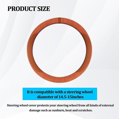 HZEL Car Steering Wheel Cover, Non-Slip Suede Leather Breathable Vehicle Steering Wheel Protector with Inner Ring, Automotive Interior Protective Accessories, Universal Fit (Orange)
