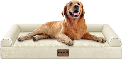 Large Dog Bed Orthopedic Washable: Beds Bolster XL Bed Big XLarge Dogs Egg Crate Foam Couch Sofa Waterproof with Removable Cover - Beige