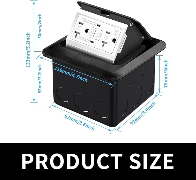 Vagueior Recessed Floor Electrical Outlet Kit, Waterproof Electrical Outlet