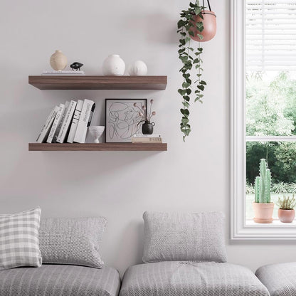 Floating Shelf, Set of 3 Wall Shelf, 30 in W x 12.75 in D x 2 in H Wooden Floating Wall Shelf with Invisible Brackets for Living Room/Bedroom/Bathroom/Kitchen Storage and Decor, Walnut
