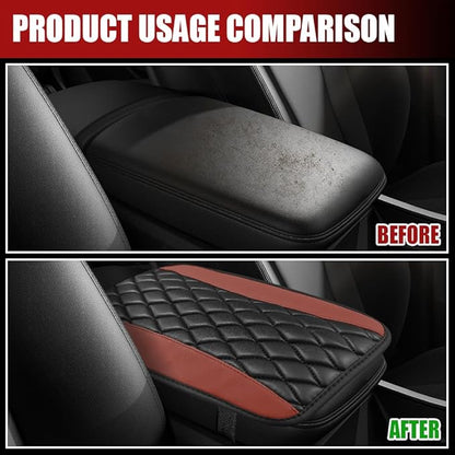 Car Center Console Cushion Pad, Armrest Cover for Car, Leather Waterproof Armrest Seat Box Cover, Auto Accessories Comfortable Arm Rest Box Cushion Pad for Most Vehicles (Coffee)