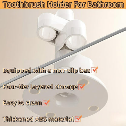 2-Pack 360° Rotating Toothbrush Organizer with Non-Slip Base, Bathroom Countertop Holder for Razors, Makeup Brushes and Toothbrush Storage, Compact Space-Saving Stand White