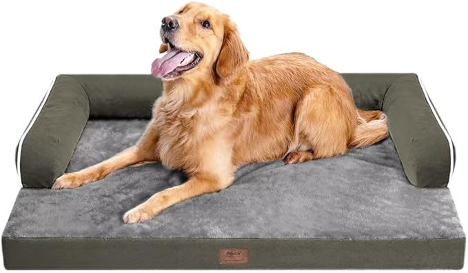 Large Dog Bed Orthopedic Washable - Removable Waterproof Cover Bed Pet - Large Big Dogs - Memory Foam - Couch Sofa with Removable Bolster - Dark Green Dog Bed