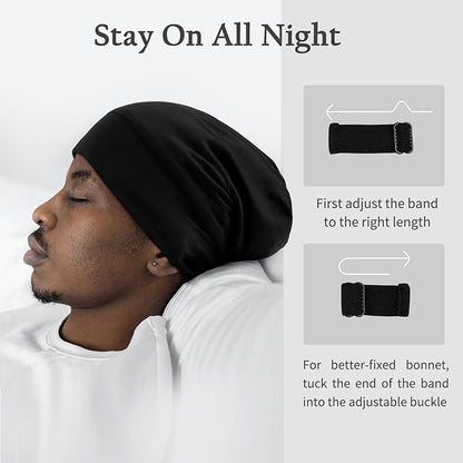 OLESILK Silk-Bonnet for Curly Hair, Silk Hair Bonnet for Sleeping, Unisex, Medium, Black