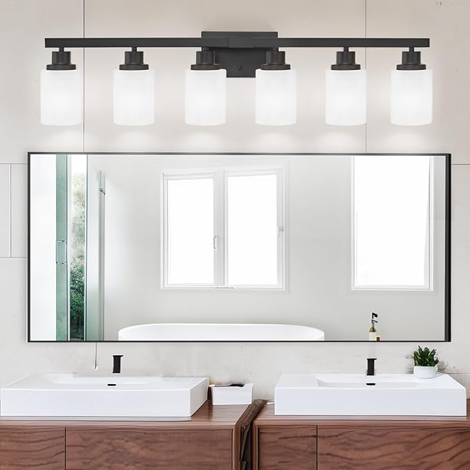 DIKAIDA 6-Light Black Vanity Lights, Matte Bathroom Lighting Fixtures