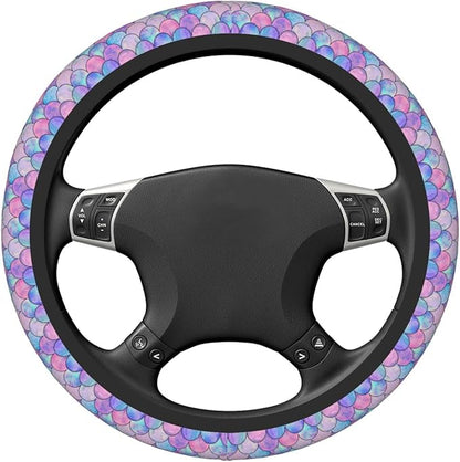 Mermaid Rainbow Steering Wheel Cover Women Men Elastic Stretch Soft Car Wheel Protector Universal Breathable No-Slip Car Accessories for Truck Van SUV Auto Fit 14-15 Inches