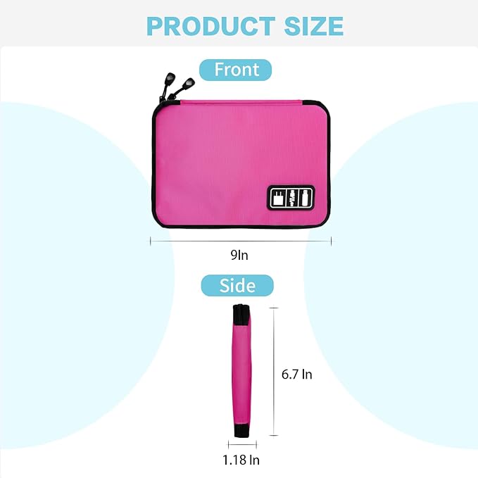 Electronics Travel Organizer,Portable Waterproof Electronic Travel Storage Bag for Small Charging Cord Storage,Charger,SD Card etc,for Travel,Business-Rose Red