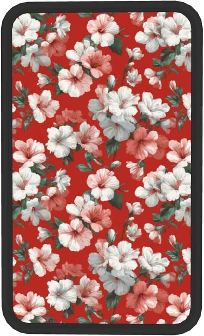 Red Hibiscus Car Center Console Cushion Pad Tropical Hawaii Armrest Seat Box Cover Protector Floral Cute Hawaiian Comfortable Cars Decor Accessories