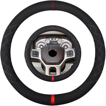 Suede Steering Wheel Cover,Compatible with Dodge Challenger Caravan Ram 1500 Suede Leather Sport Non-Slip Wheel Cover Car Interior Accessories 15 inch for Man and Women
