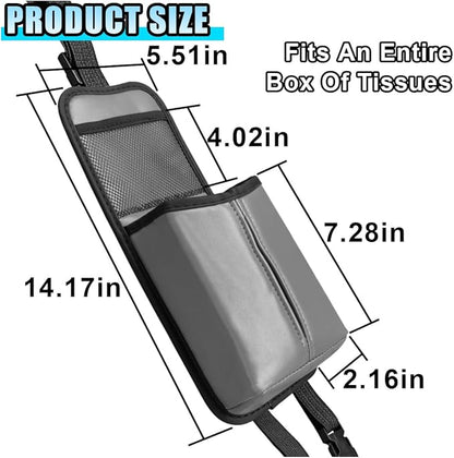 2-in-1 Tissue Holder Car Seat Storage Hanging Bag- Multi-Function Water Bottle Holder Bag Car Seat Side Organizer for Phone & Drink- Large Cup Holder Auto Stuff Holder with Mesh Pocket for Cars (Grey)