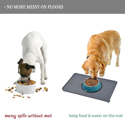 Reopet Waterproof Pet Feeding Mat with High Raised Edges, Heavier and Thicker Placemats for Cat Dog Water Bowl with BPA Free, Dogs Cats Food Mats for Messy Drinkers to Prevent Spill and Protect Floors