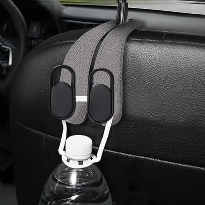 2PCS Car Seat Headrest Hook, Leather Dual Hook Vehicle Seat Back Storage Organizer for Purse Handbag Umbrella, Auto Backseat Groceries Hanger Holder, Universal for Truck SUV Sedan (Gray)