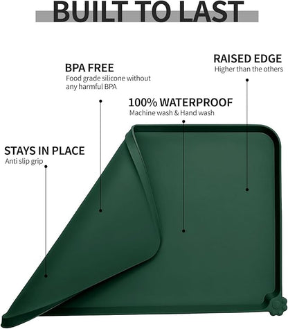 Reopet Waterproof Pet Feeding Mat with High Raised Edges, Heavier and Thicker Placemats for Cat Dog Water Bowl with BPA Free, Dogs Cats Food Mats for Messy Drinkers to Prevent Spill and Protect Floors