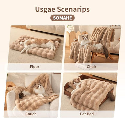 SOMAHE Self-Warming Cat Blanket for Indoor Cats & Small Dogs, Dual-Side Sherpa Plush Throw, Anti-Static Shared Couch Mat for Crate & Travel, Machine Washable No Shrink, 28x22 Inch Coffee