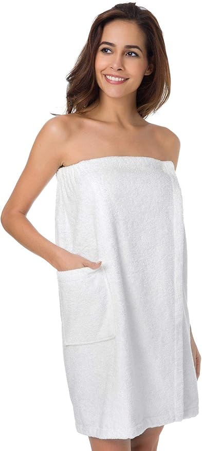 SIORO Women Bath Towel Wrap Robe, Soft Cotton Terry Spa Cloth, Plush Adjustable Closure for Shower, Travel, Pool, Gym