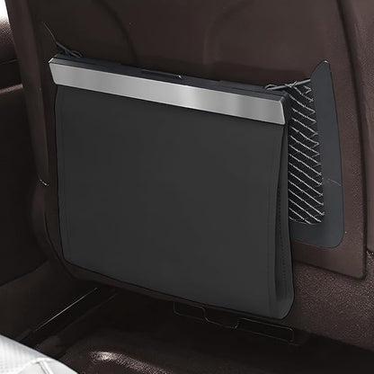 Car Trash Can, Smart LED Magnetic Hanging Leather Vehicle Backseat Garbage Bag Storage Pocket, Multifunctional Portable Auto Rubbish Container, Universal for Truck SUV Sedan (Black)