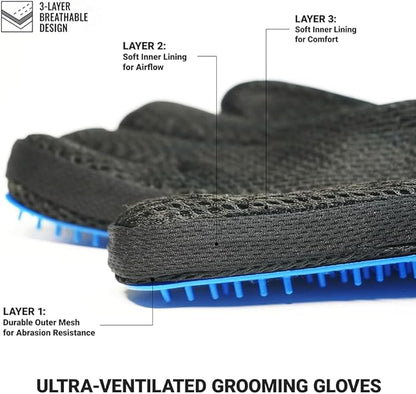 Pet Hair Remover Glove - Gentle Deshedding Brush Glove for Dogs & Cats - Enhanced Grooming & Massage Mitt for Long and Short Fur - Perfect for Shedding and Bathing (Blue, 1 Piece)