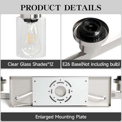 DIKAIDA Brushed Nickel Bathroom Vanity Light, 12 Light Brushed Nickel Bathroom