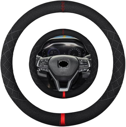 Suede Steering Wheel Cover,Compatible with Honda Accord Civic CR-V Pilot Odyssey Fit Ridgeline Suede Leather Sport Non-Slip Wheel Cover Car Interior Accessories 15 inch for Man and Women