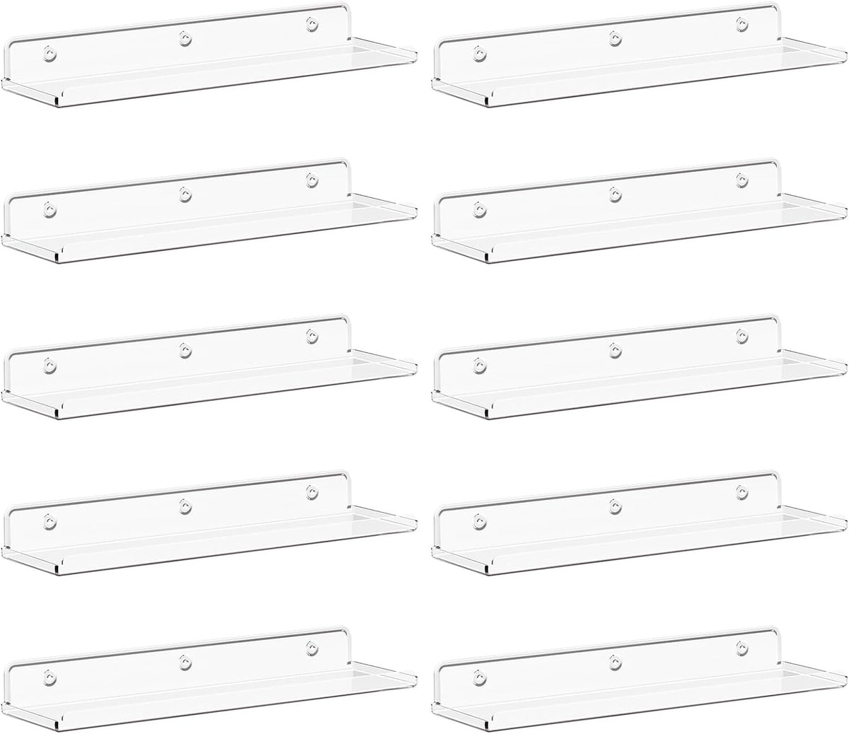Lifewit Floating Shelves for Wall, 10 Pack Clear Acrylic Shelf 15" Room Decor for Bookcase/Vinyl Record Display/Photo/Picture in Bedroom, Living Room, Bathroom, Kitchen Storage and Organization