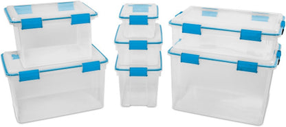 Sterilite 18-Pack Gasket Box, Weather-Resistant Storage Bins with Latching Lids, 7.5 Quart - Heavy-Duty Organizing Containers for Closet, Bathroom, and Office