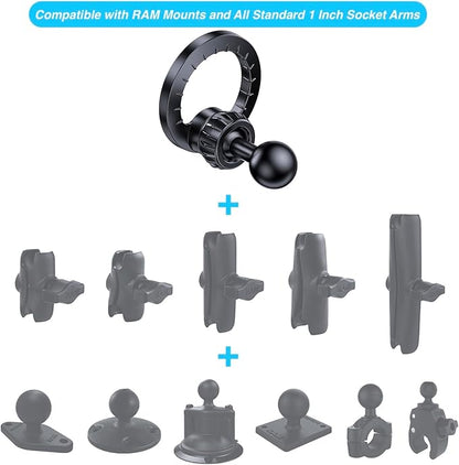 Magnetic Phone Holder Base with 1” Ball Mount Adapter for MagSafe Compatible with RAM Mounts Double Socket Arm for iPhone 17/16/15/14/13/12 Series