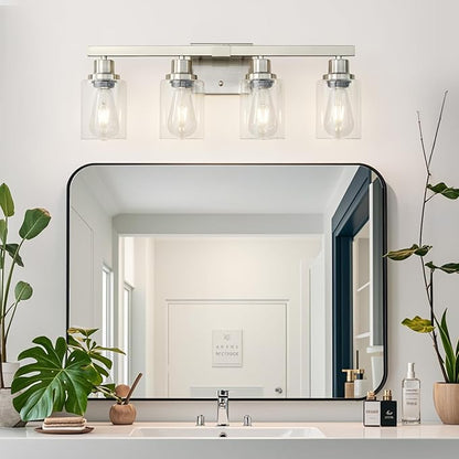 DIKAIDA Bathroom Vanity Light, 4-Light Nickel Modern Matte Wall Sconce Lighting