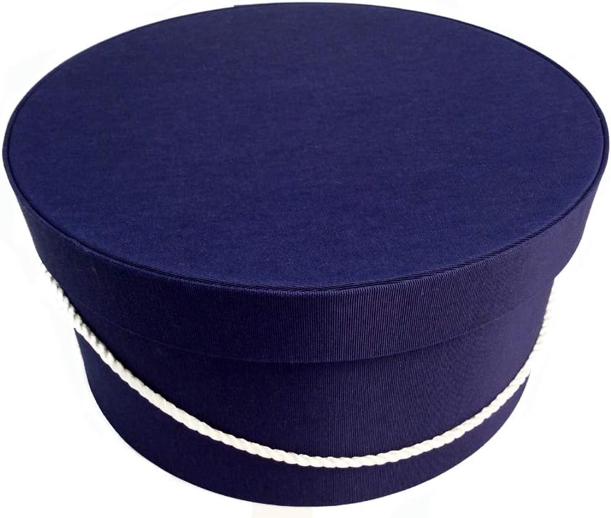 Sarah's Hat Boxes Classic Navy Hat Box – 14.75" x 7.5" (Dia. x Ht.) Handmade in USA – Odorless Non-Toxic Adhesive, Cording Handle – Premium Storage for Hats & Accessories