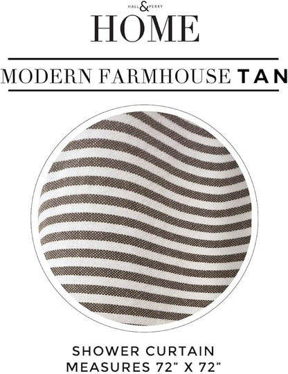 HALL & PERRY Modern Farmhouse Tassel Shower Curtain 100% Cotton Striped Fabric Shower Curtain with Tassels for Bathroom Décor (Tan, 72"x84")