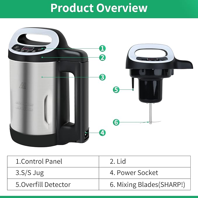 Soup Maker 1.6 L, 4-in-1 Multifunctional Smooth Soup and Chunky Soup Machine