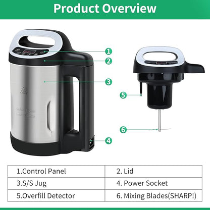 Soup Maker 1.6 L, 4-in-1 Multifunctional Smooth Soup and Chunky Soup Machine