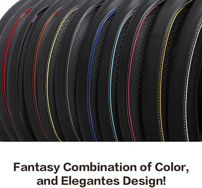 ESEWALAS Universal Car Steering Wheel Cover,Anti-Slip Leather Steering Wheel Cover,Sports Style Steering Wheel Protector,Car Interior Accessories Auto Steering Wheel Covers (Black with Blue)