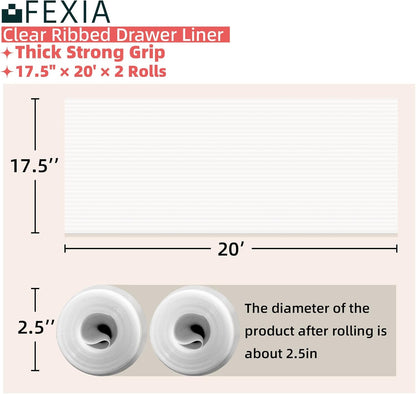 FEXIA Shelf Liners for Kitchen Cabinets Non-Slip Drawer Liner 17.5 Inches x 20 FT Waterproof & Oil-Proof Non Adhesive Durable Material Fridge Liner for Shelves (2 Rolls)