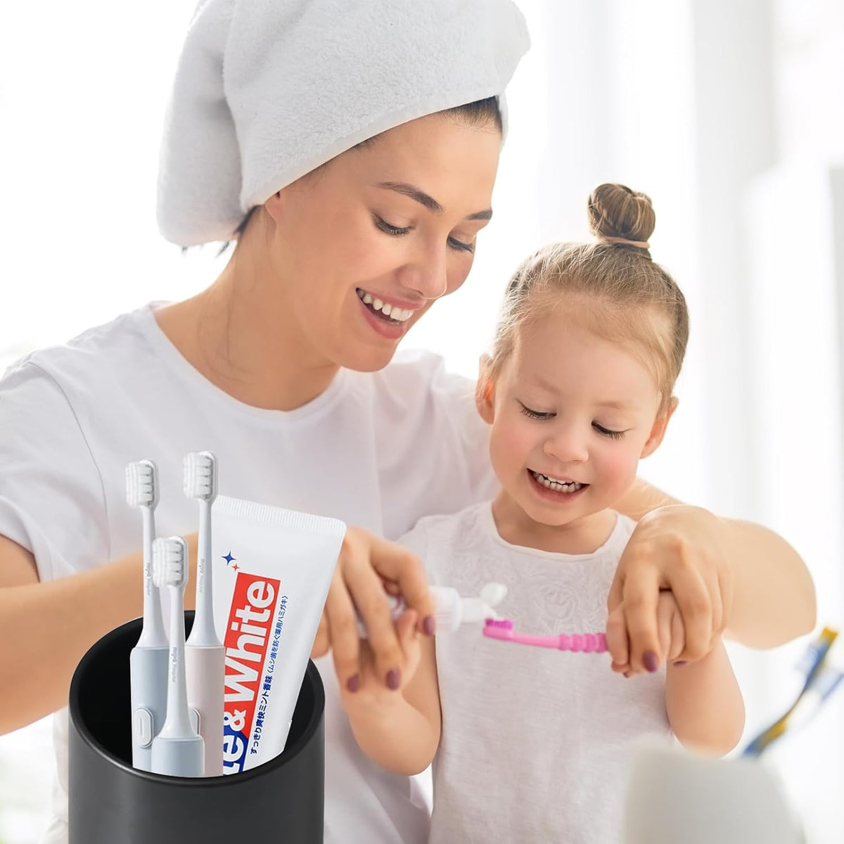 Matte Black Toothbrush Holders for Bathrooms - 2 Cups Ceramic Toothbrush Toothpaste Holders Set, Black Bathroom Tumbler Cups Reusable Toothbrush Cup Black Mouthwash Cup, Bathroom Counter Organizer