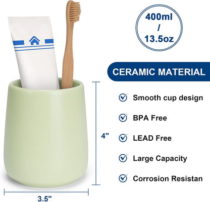 Bathroom Tumbler Cup Ceramic 13.5oz Reusable Toothbrush Cup 400ml,Toothbrush Holder Adequate for Your Bathroom (Green)