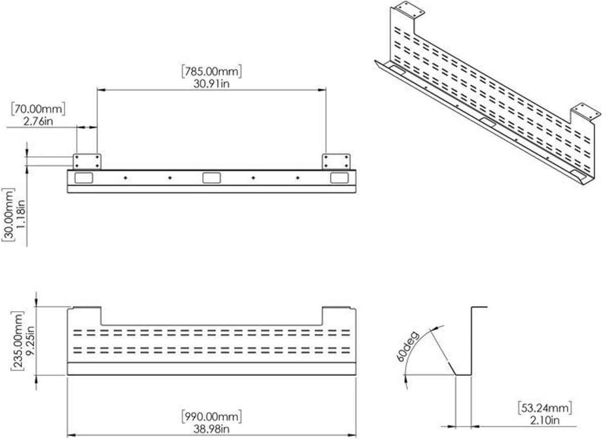 Stand Up Desk Store Under Desk Cable Management Tray Horizontal Computer Cord Raceway and Modesty Panel (White, 39")