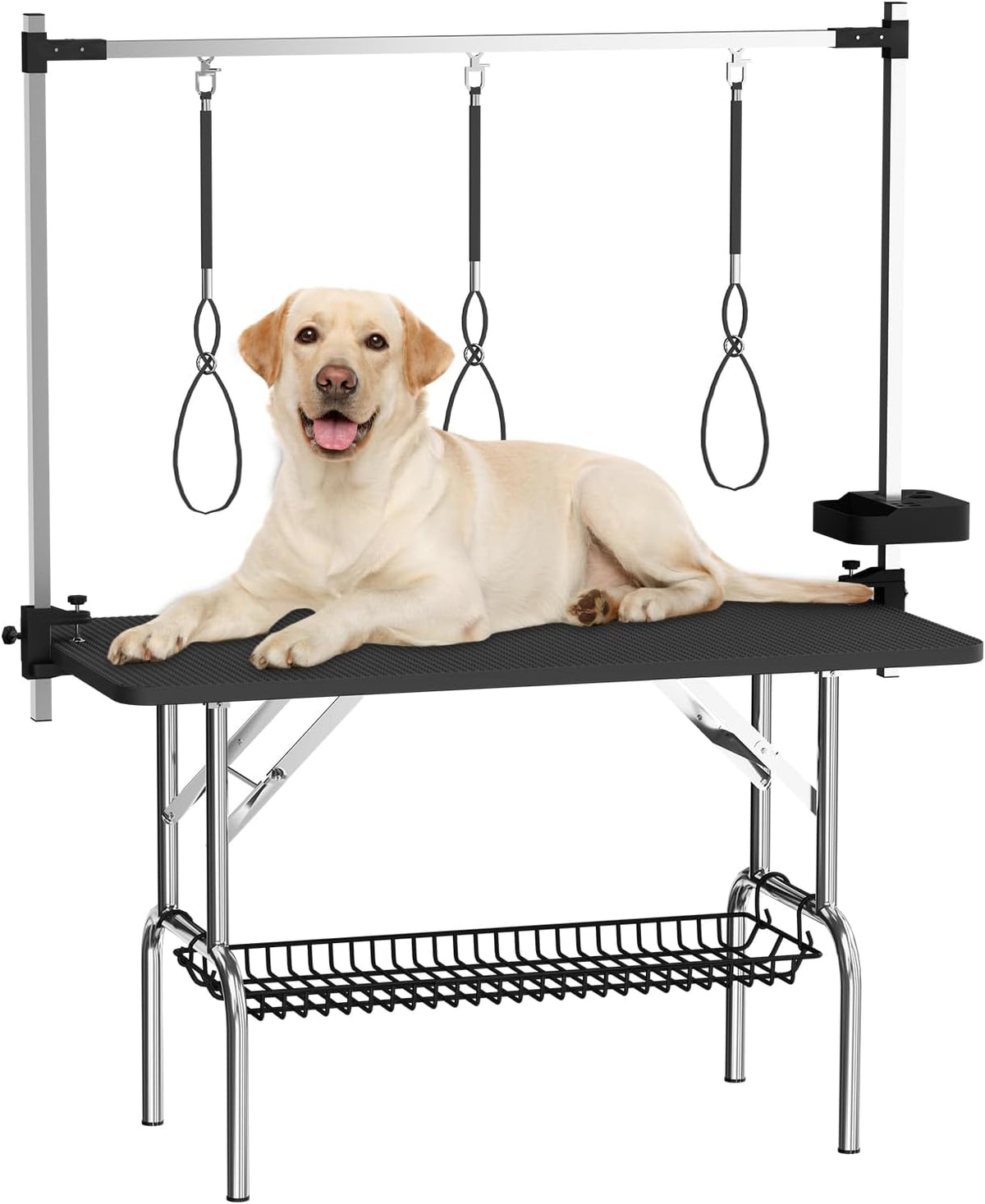 VFK 47'' Large Dog Grooming Table Stainless Steel Foldable Grooming Table for Dogs at Home Adjustable Height Arms Pet Station with Nooses, Mesh Tray, Tool Organizer