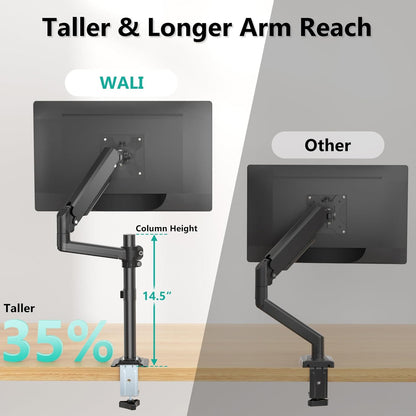 WALI Single Monitor Arm 13-32 Inch, Single Monitor Mount, Vesa Desk Mount up to 19.8lbs Gas Spring Arm with Clamp, VESA 75x75mm or 100x100mm Compatibility(GSDM001), Black